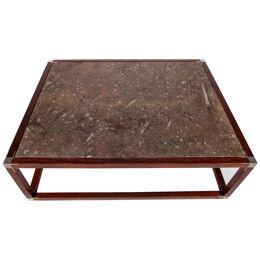 Art Deco Large Coffee Table with Old Fossil Stone Top, France