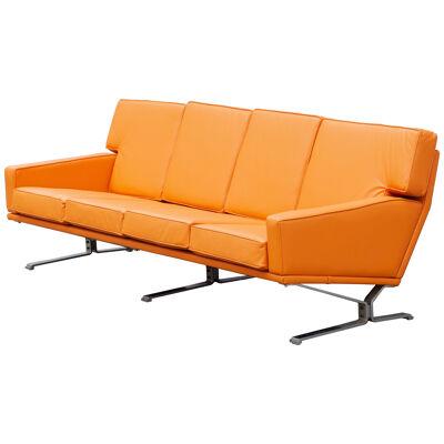 Midcentury Modern Leather Sofa, Four-seater