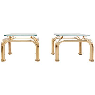 Set of Two Brass Side-Tables with Abstract Swan Neck