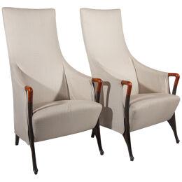 Set Of Two Highback Lounge Chairs and Footstool by Umberto Asnago, 1980
