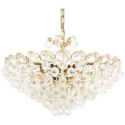  Large Brass Gilt and Faceted Crystal Chandelier designed by Palwa. 