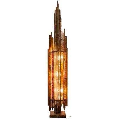 Brutalist Bronze and Glass Life-Size Floor Lamp, 1970s by Albano Poli, Poliarte 