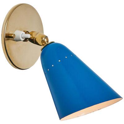 1960s Gino Sarfatti Model #26b Blue and Brass Wall Lamp for Arteluce