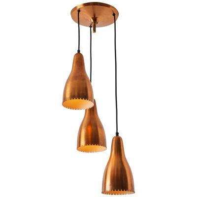 1950s Bent Karlby 3-Shade Chandelier in Copper for Lyfa