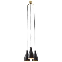 1950s Bent Karlby 3-Shade Chandelier in Black Painted Metal & Brass for Lyfa