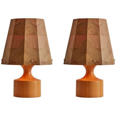 Pair of 1960s Wood Table Lamps Attributed to Hans-Agne Jakobsson for AB Ellysett