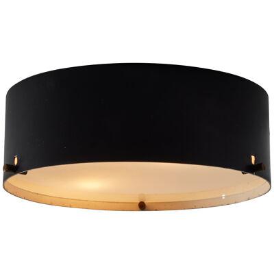 1950s Black Metal and Opaline Glass Ceiling Lamp by Bruno Gatta for Stilnovo