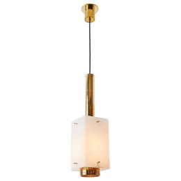 Large 1950s Stilnovo Model Brass and Glass Pendant with Original Yellow Label