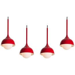 1960s Glass and Red Painted Metal Pendant Attributed to Stilnovo