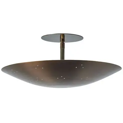 Two Enlighten 'Rey' Perforated Patinated Brass Dome Ceiling Lamp