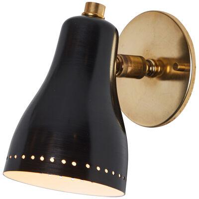 1960s Perforated Black and Brass Wall Lamp Attributed to Jacques Biny