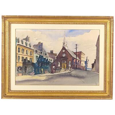 Watercolor of a City Scene, Signed and Dated Russ Conn 1948