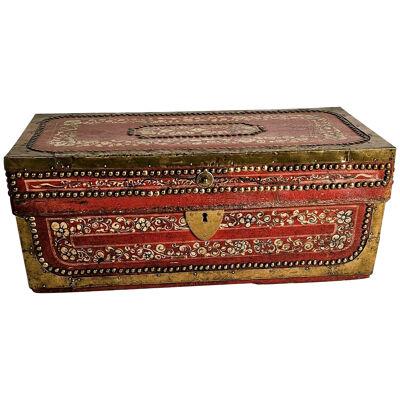 Rare Smaller Chinese Export Painted Leather Trunk, circa 1850