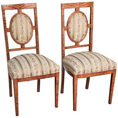 Pair of Smaller Swedish or Russian Birch Side Chairs, circa 1900