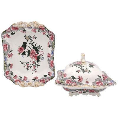 Pair of 19th Century English Spode "New Fayence" Vegetable Dishes with Covers