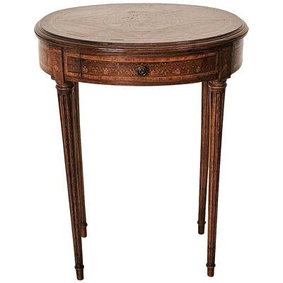 Oval Inlaid Belle Époque French One-Drawer Side Table