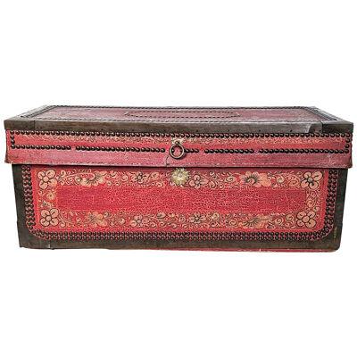 Rare Chinese Export Painted Leather Trunk, circa 1850