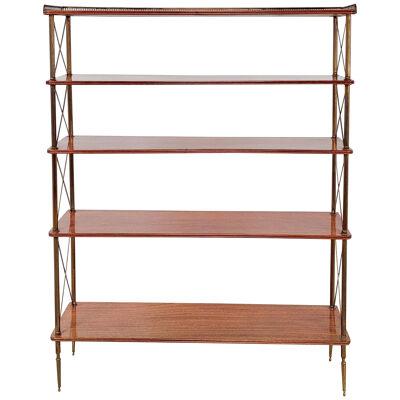 Directoire / Regency Style Neoclassical Brass & Wood Narrow Set of Shelves