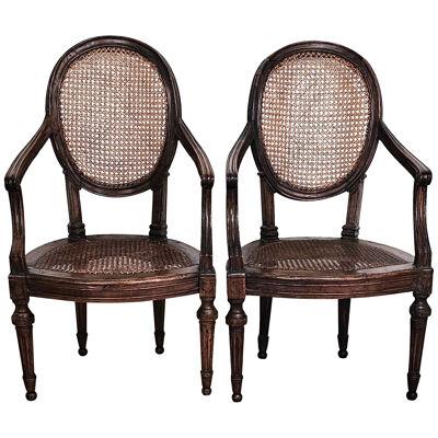 Pair of Louis XVI Walnut Chairs without Cushions, Italy circa 1790.