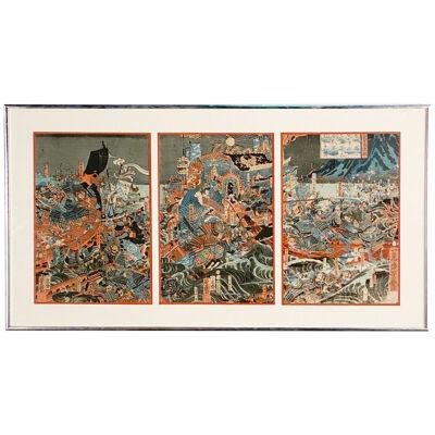 "Battle Between Genji and Heike at Nagato", by Yoshiiku, circa 1880.