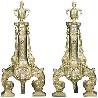 A tall pair of Baroque style firedogs