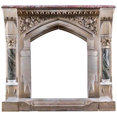 A Stone Pugin Gothic Revival Fireplace