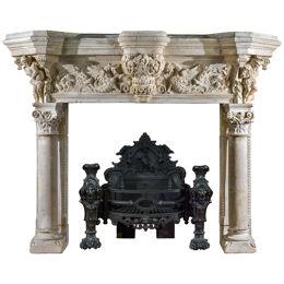 Large Antique French Stone Fireplace