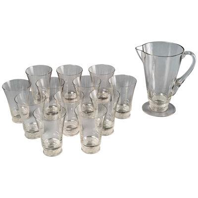 1942 René Lalique - Set Of  Tablewares Reims Glass - 12 Glasses + 1 Pitcher