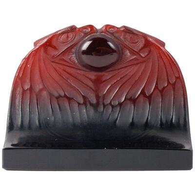 1914 René Lalique - Paperweight Deux Aigles Two Eagles Amber Glass