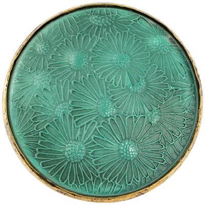 1920 René Lalique - Brooch Marguerites Glass On Green Foil With Grey Patina
