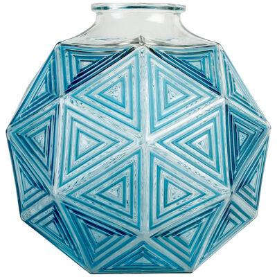 1925 René Lalique - Vase Nanking Clear Glass With Electric Blue Patina