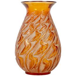 1931 René Lalique - Vase Canards Amber Yellow Glass With Beige Patina