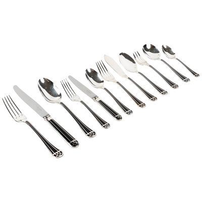Christofle Flatware Cutlery Set Talisman Plated Silver Black Lacquer 192 Pieces