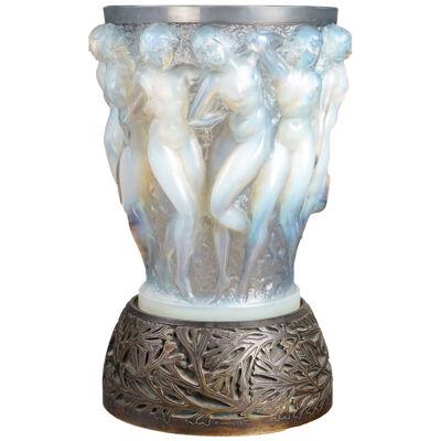 1927 René Lalique - Vase Bacchantes Opalescent Glass Grey Patina Bronze Base