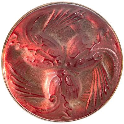 1911 René Lalique - Brooch Poissons Frosted Glass Grey Patina On Pink Foil