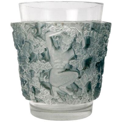 1938 René Lalique - Vase Bacchus Glass With Blue Patina