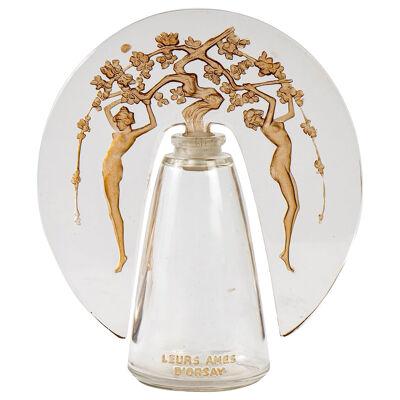 1913 Rene Lalique Leurs Ames Perfume Bottle D'Orsay Frosted Glass Sepia Patina