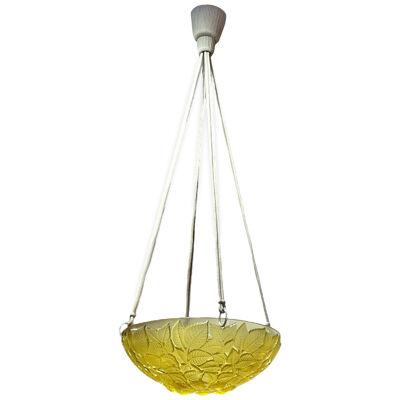 1924 René Lalique - Ceiling Fixture Light Chandelier Charmes Yellow Glass