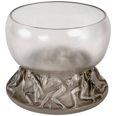 1914 René Lalique - Vase Lutteurs Frosted Glass With Grey Patina