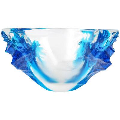 1950 Marc Lalique - Bowl Vase Haiti Clear & Blue Crystal 