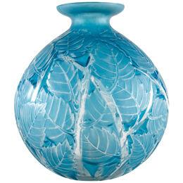 1929 René Lalique - Vase Milan Frosted Glass With Electric Blue Patina
