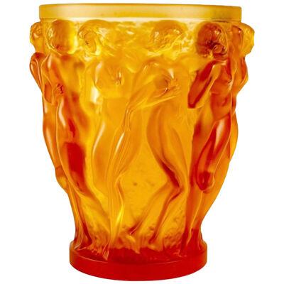 Lalique France - Vase Bacchantes Yellow Amber Crystal 