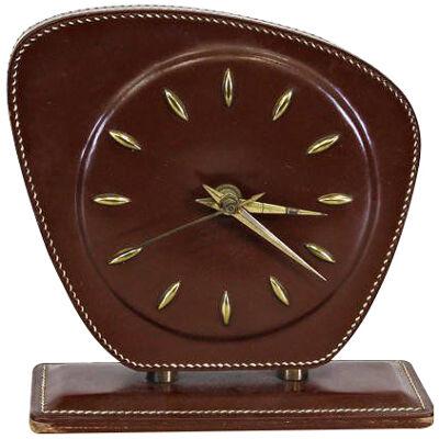 1950s Jacques Adnet Leather Table Clock