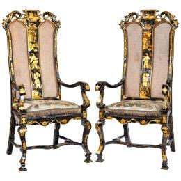 Pair Of William & Mary Japanned and Lacquered Armchairs