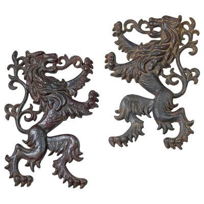 Pair of Nineteenth Century cast iron lions