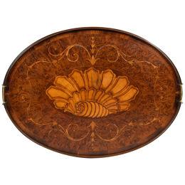 Georgian yew wood oval tray with shell inlay