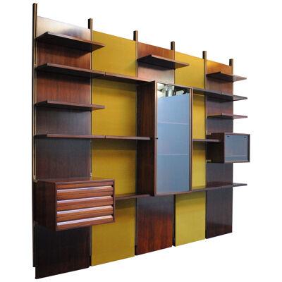 Osvaldo Borsani Modular Rosewood Bookcase Wall Unit with Removable Panels