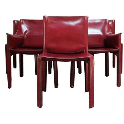 Set of Six Vintage Mario Bellini for Cassina CAB Chairs in Oxblood Leather