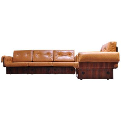 Brazilian Modern Rosewood and Leather Modular Sofa or Settees