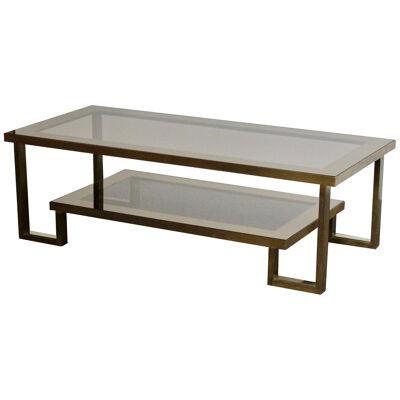 Maison Jansen Bronze and Smoked Mirror Glass Two-Tier Coffee Table